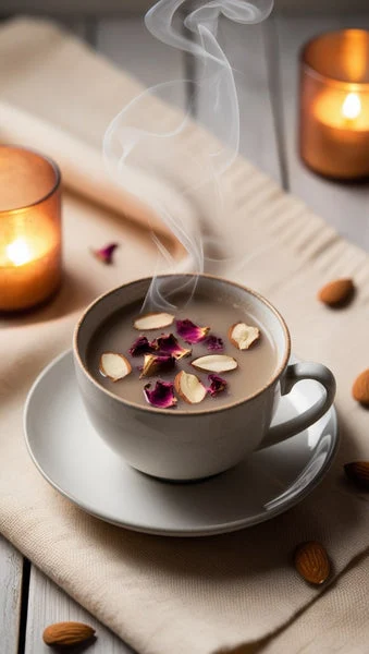 spiced almond milk with rose syrup