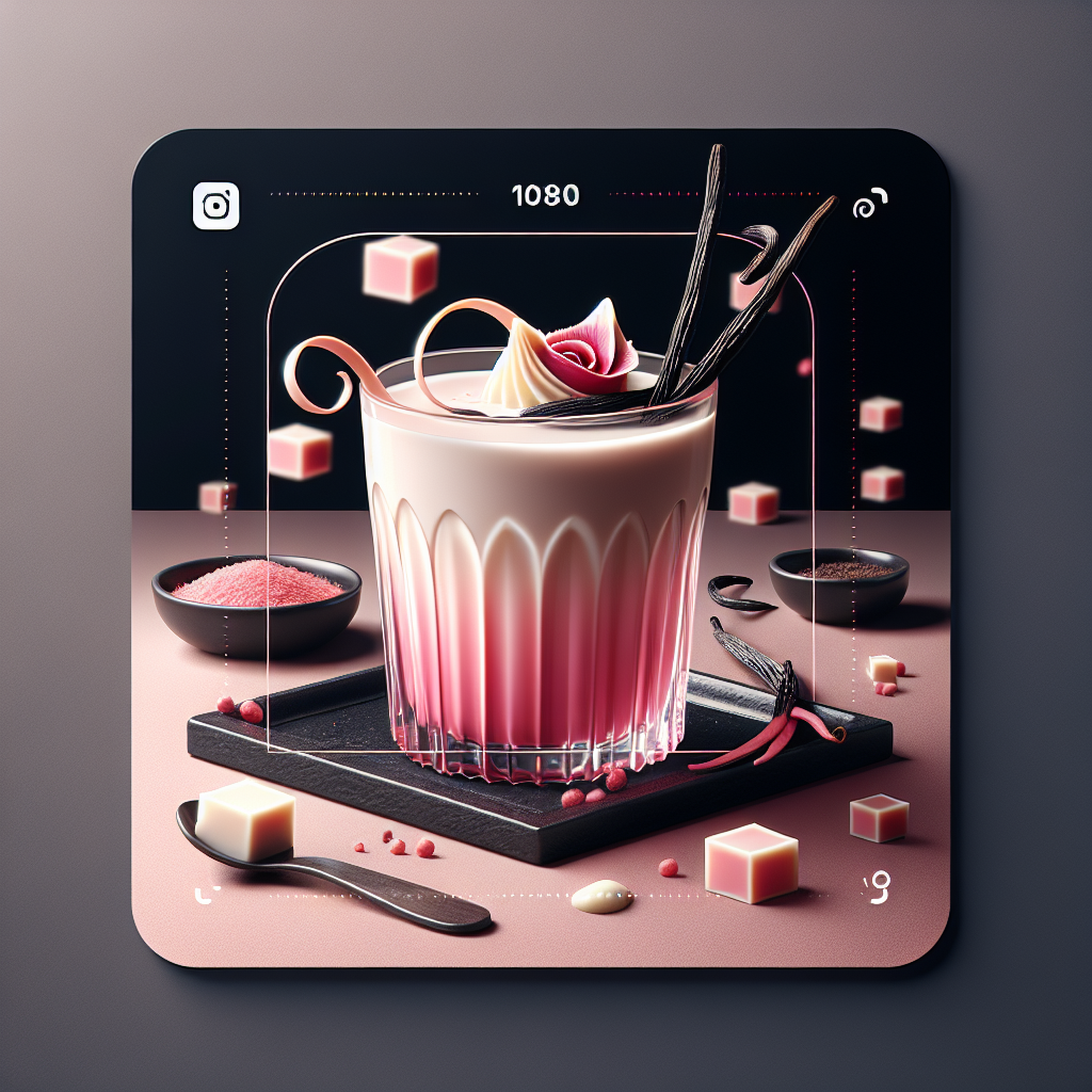 Fresh glass of rose milk with vanilla threads